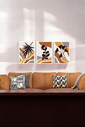 3 Parça (25x40) Büyük Boy Uv Baskı Mdf Sonbaharda Yapraklar Tablo Poster Seti - Set-389
