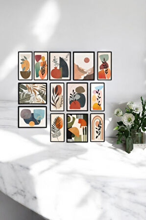13 Parça (6 Adet 15x20 + 7 Adet 10x20) Uv Baskı Mdf Çiçekli Boho Duvar Tablo Seti - Set-130-67