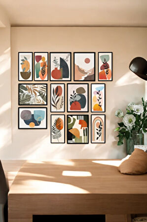13 Parça (6 Adet 15x20 + 7 Adet 10x20) Uv Baskı Mdf Çiçekli Boho Duvar Tablo Seti - Set-130-67