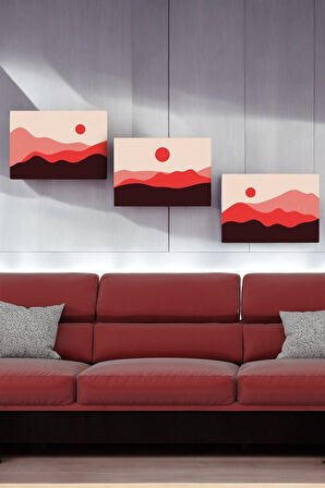 3 Parça (25x40) Büyük Boy Uv Baskı Mdf Kızıl Güneş Ve Kum Tepeleri Tablo Poster Seti - Set-94