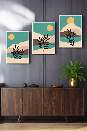 3 Parça (25x40) Büyük Boy Uv Baskı Mdf Dolunay Ve Zeytin Dalı Tablo Poster Seti - Set-91