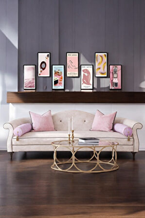 7 Parça Çerçeve Görünümlü Oturma Odası, Salon, Ofis, Çalışma Odası Tablo Seti - Set-54