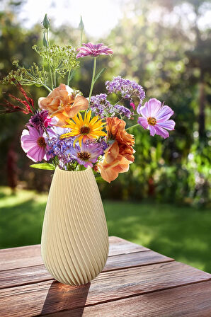 Bohem Tarz Büyük Boy Zarif İskandinav Vazo Renkli Büyük Boy Vegan Pla - Krem