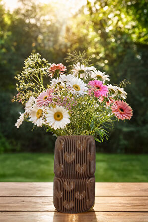 Bohem Tarz Büyük Boy Zarif İskandinav Vazo Renkli Büyük Boy 15 x 25 Cm Vegan Pla - Kahverengi