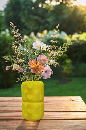 Bohem Tarz Büyük Boy Zarif İskandinav Vazo Renkli Büyük Boy 15 x 25 Cm Vegan Pla - Sarı