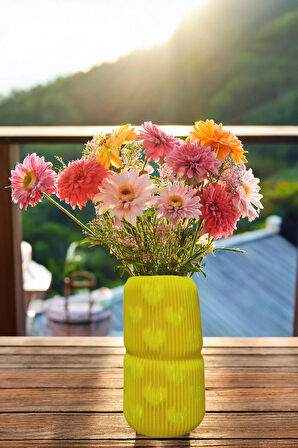 Bohem Tarz Büyük Boy Zarif İskandinav Vazo Renkli Büyük Boy 15 x 25 Cm Vegan Pla - Sarı