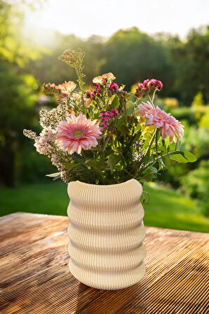 Bohem Tarz Büyük Boy Zarif İskandinav Vazo Dalga Renkli Büyük Boy Vegan Pla - Krem