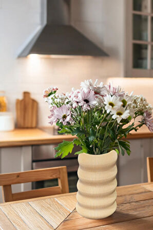 Bohem Tarz Büyük Boy Zarif İskandinav Vazo Dalga Renkli Büyük Boy Vegan Pla - Krem