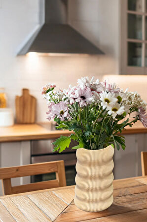 Bohem Tarz Büyük Boy Zarif İskandinav Vazo Dalga Renkli Büyük Boy Vegan Pla - Krem