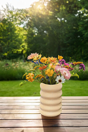 Bohem Tarz Büyük Boy Zarif İskandinav Vazo Dalga Renkli Büyük Boy Vegan Pla - Krem