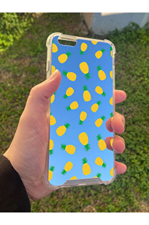 İphone 6 Plus İle Uyumlu Aynalı Ananas Desenli Darbe Kamera Korumalı Silikon Telefon Kılıfı