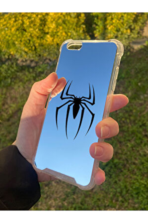 İphone 6 Plus İle Uyumlu Aynalı Spider Desenli Darbe Kamera Korumalı Silikon Telefon Kılıfı