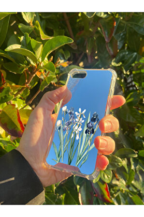 İphone 7 İle Uyumlu Aynalı Mavi Beyaz Desenli Darbe Kamera Korumalı Silikon Telefon Kılıfı