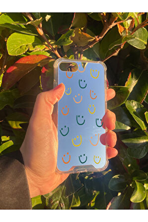İphone 7 İle Uyumlu Aynalı Gülücük Desenli Darbe Kamera Korumalı Silikon Telefon Kılıfı