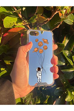 İphone 7 İle Uyumlu Aynalı Astronot Desenli Darbe Kamera Korumalı Silikon Telefon Kılıfı