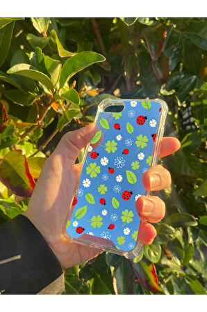 İphone 7 İle Uyumlu Aynalı Uğur Böceği Desenli Darbe Kamera Korumalı Silikon Telefon Kılıfı