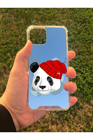 İphone 11 Pro İle Uyumlu Uyumlu Aynalı Panda Desenli Darbe Kamera Korumalı Silikon Telefon Kılıfı
