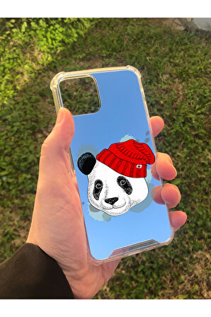 İphone 11 Pro İle Uyumlu Uyumlu Aynalı Panda Desenli Darbe Kamera Korumalı Silikon Telefon Kılıfı
