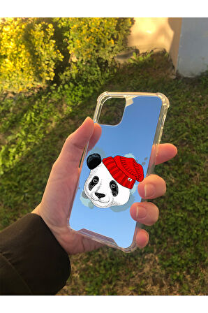 İphone 11 Pro İle Uyumlu Uyumlu Aynalı Panda Desenli Darbe Kamera Korumalı Silikon Telefon Kılıfı