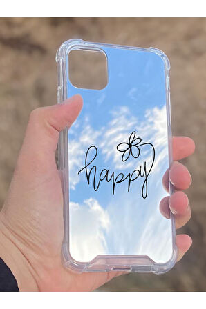 İphone 11 İle Uyumlu Aynalı Happy Desenli Darbe Kamera Korumalı Silikon Telefon Kılıfı