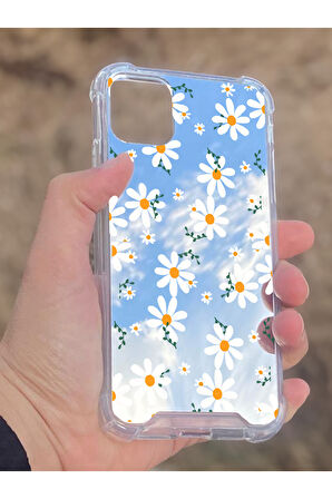 İphone 11 İle Uyumlu Aynalı Papatya Desenli Darbe Kamera Korumalı Silikon Telefon Kılıfı