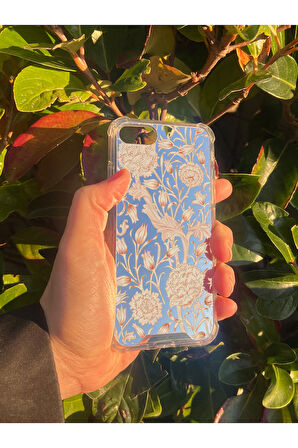 İphone SE 2020 İle Uyumlu Uyumlu Aynalı Lale Desenli Darbe Kamera Korumalı Silikon Telefon Kılıfı