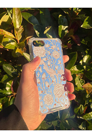 İphone SE 2020 İle Uyumlu Uyumlu Aynalı Lale Desenli Darbe Kamera Korumalı Silikon Telefon Kılıfı