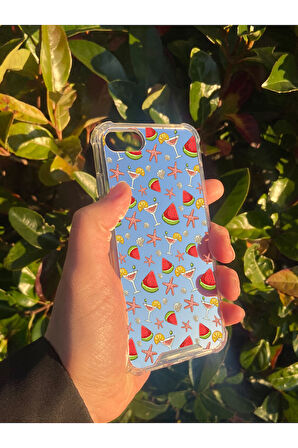 İphone SE 2020 İle Uyumlu Uyumlu Aynalı Karpuz Desenli Darbe Kamera Korumalı Silikon Telefon Kılıfı