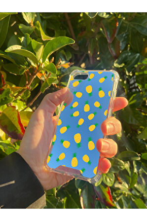 İphone SE İle Uyumlu Aynalı Ananas Desenli Darbe Kamera Korumalı Silikon Telefon Kılıfı