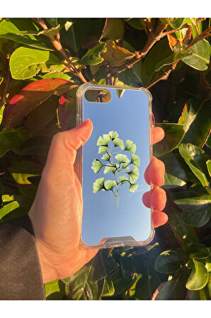 İphone SE 2022 İle Uyumlu Aynalı Ginkgo Yaprak Desenli Darbe Kamera Korumalı Silikon Telefon Kılıfı