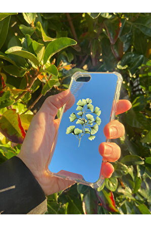 İphone SE 2022 İle Uyumlu Aynalı Ginkgo Yaprak Desenli Darbe Kamera Korumalı Silikon Telefon Kılıfı
