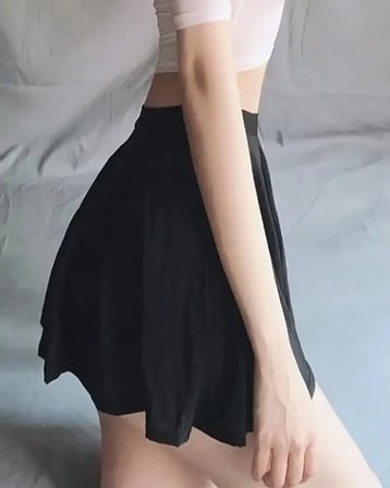 Likralı Şortsuz Mini Kloş Etek - Siyah