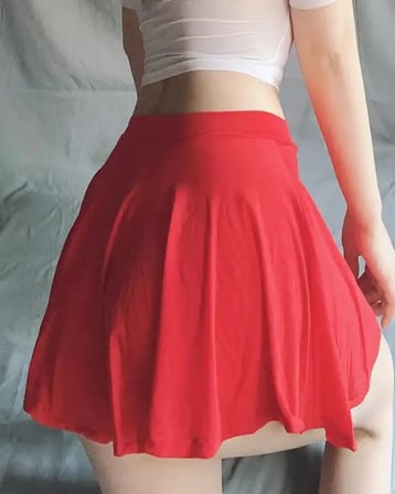 Likralı Şortsuz Mini Kloş Etek - Kırmızı