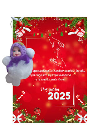 Yeni Yıl 2025 Kart Üzerinde Anahtarlık Peluş Bebek ( Kişiye Özel İsim Yazılabilir. )