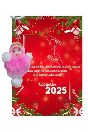 Yeni Yıl 2025 Kart Üzerinde Anahtarlık Peluş Bebek ( Kişiye Özel İsim Yazılabilir. )