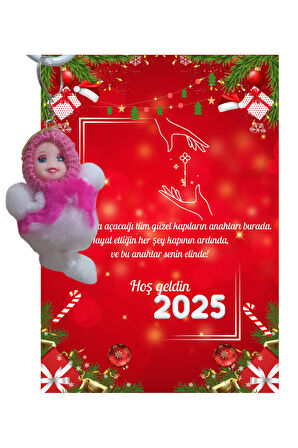 Yeni Yıl 2025 Kart Üzerinde Anahtarlık Peluş Bebek ( Kişiye Özel İsim Yazılabilir. )