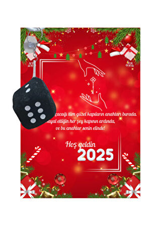 Yeni Yıl 2025 Kart Üzerinde Anahtarlık Zar Model ( Kişiye Özel İsim Yazılabilir. )