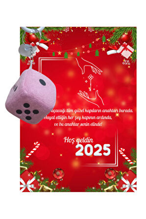 Yeni Yıl 2025 Kart Üzerinde Anahtarlık Zar Model ( Kişiye Özel İsim Yazılabilir. )