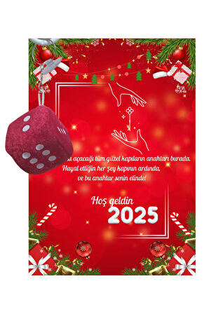 Yeni Yıl 2025 Kart Üzerinde Anahtarlık Zar Model ( Kişiye Özel İsim Yazılabilir. )