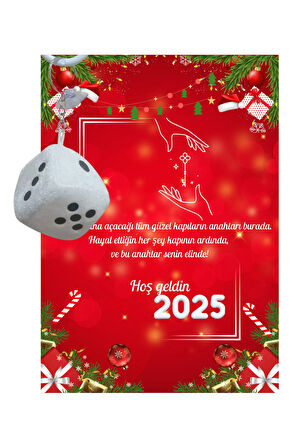 Yeni Yıl 2025 Kart Üzerinde Anahtarlık Zar Model ( Kişiye Özel İsim Yazılabilir. )