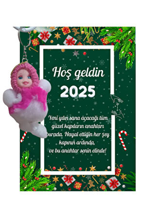 Yeni Yıl Kart Üzerinde Anahtarlık Peluş Bebek 5 Adet ( Kişiye Özel İsim Yazılabilir. )