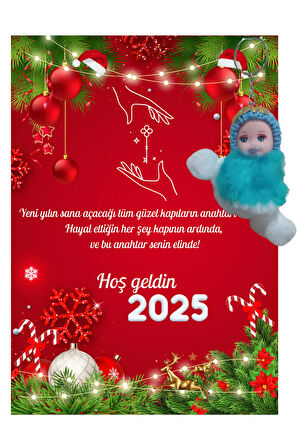 Yeni Yıl Geyik Kart Üzerinde Anahtarlık Peluş Bebek ( Kişiye Özel İsim Yazılabilir. )