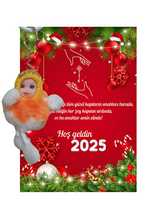 Yeni Yıl Geyik Kart Üzerinde Anahtarlık Peluş Bebek ( Kişiye Özel İsim Yazılabilir. )