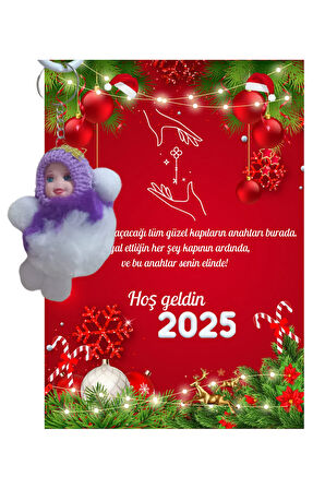 Yeni Yıl Geyik Kart Üzerinde Anahtarlık Peluş Bebek ( Kişiye Özel İsim Yazılabilir. )