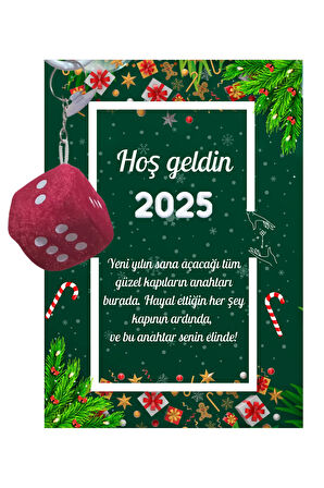 Yeni Yıl Kart Üzerinde Anahtarlık Zar Model 5 Adet ( Kişiye Özel İsim Yazılabilir. )