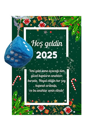 Yeni Yıl Kart Üzerinde Anahtarlık Zar Model 5 Adet ( Kişiye Özel İsim Yazılabilir. )