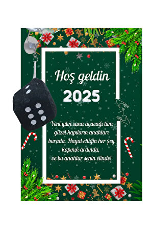Yeni Yıl Kart Üzerinde Anahtarlık Zar Model 5 Adet ( Kişiye Özel İsim Yazılabilir. )