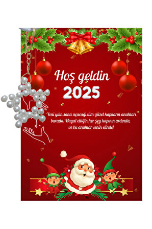 Yeni Yıl Noel Baba Kart Üzerinde Anahtarlık Yıldız Model ( Kişiye Özel İsim Yazılabilir. )