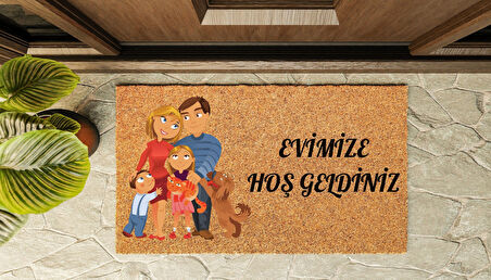 Kapı Önü Paspası Özel Tasarım Koko Model Evimize Hoşgeldiniz Aile PK-1537