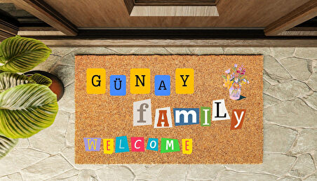 Kapı Önü Paspası Kişiye Özel Yazı Yazılır Koko Model Family Welcome PK-1545